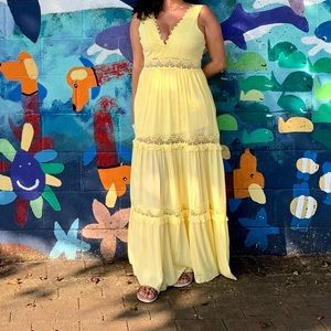 Venus Yellow boho lace vneck/back Maxi Dress